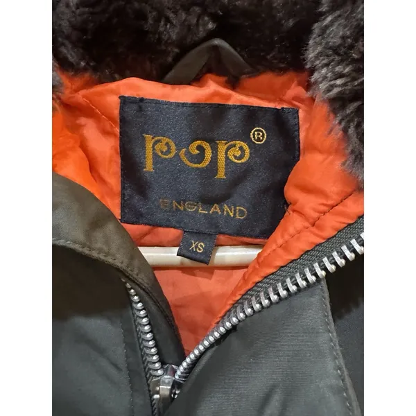 POP ENGLAND Winter Fur Hood Green Zip Up‎ Jacket Coat Women's Size XS - Image 4
