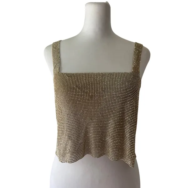 NWT Superdown Mackenzie Rhinestone Chainmail Sleeveless Adjustable Crop Top - Image 5