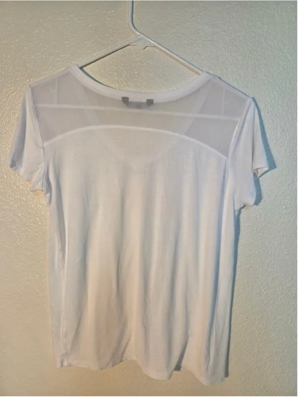 bebe sport Women’s Rainbow Logo V-Neck Mesh Yoke T-Shirt White Size S W-179 - Image 2