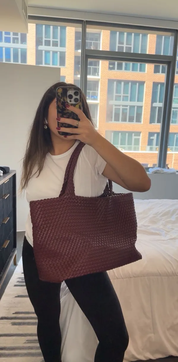 Moda Luxe Maroon Woven Tote Bag - Image 2