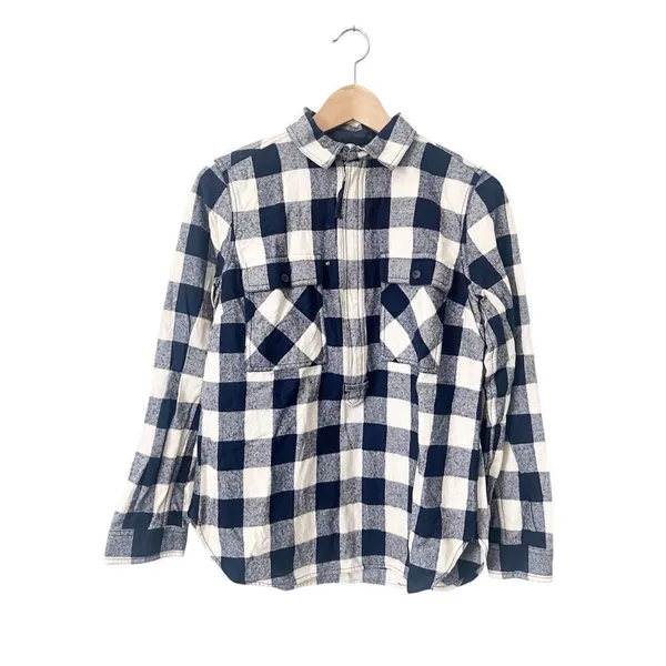 J.‎ Crew Blue Buffalo Plaid Flannel Wool Blend Half Zip Popover Shirt Jacket XS - Image 2