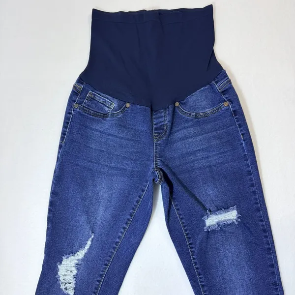 Haute Mama Maternity Skinny Jeans Womens Size S Blue Stretch Distressed Denim - Image 5