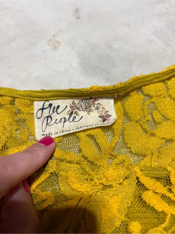 Free people miles of lace Yellow Lace Floral A-Line mini Dress small - Image 2