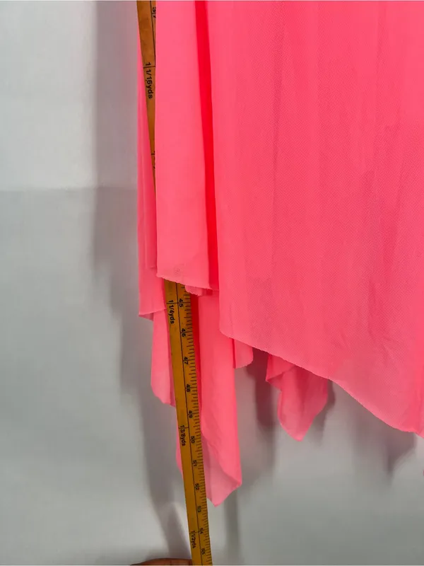Haute Monde Neon Pink Draped Mesh Asymmetrical Maxi Dress Size S - Image 12