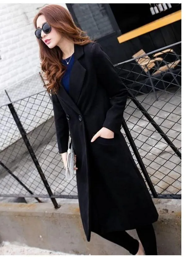 NEW Black Long Wool Blend Coat Peacoat XS - Image 2