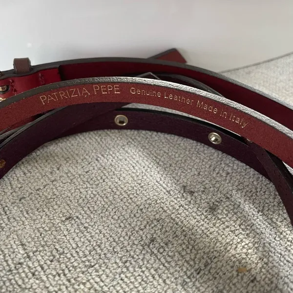 Patrizia Pepe Italian Leather Belt Gold Fly Charm Red Burgundy OSFM - Image 6
