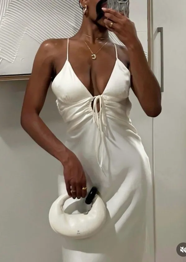 Zara dress midi maxi ivory satin tied slip evening summer wedding party - Image 4