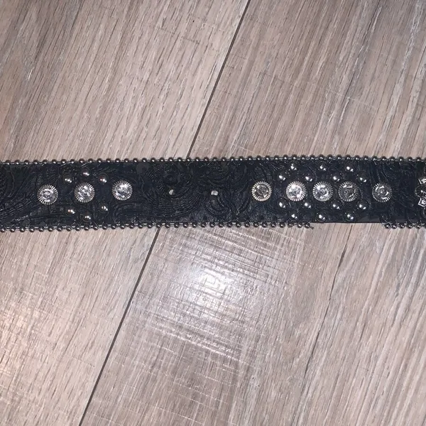 Mountain West Rhinestone Black Leather Belt Womens Studded Western - Image 4