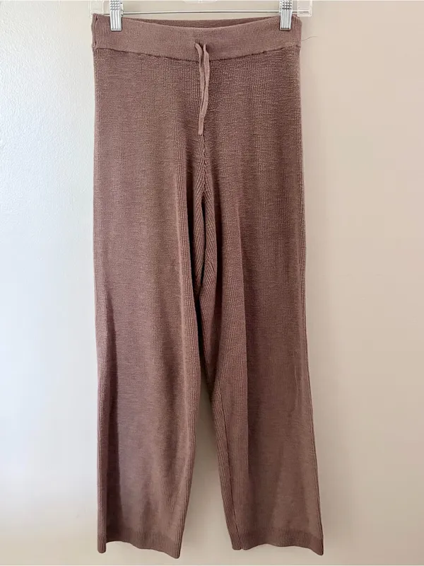 Free People Beach Knit Pants Size S Brown Ribbed Drawstring Lounge Pants - Image 2