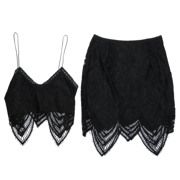 Revolve Signature 8 Black Lace Two Piece Cami Top and Mini Skirt Set Size Small - Image 7