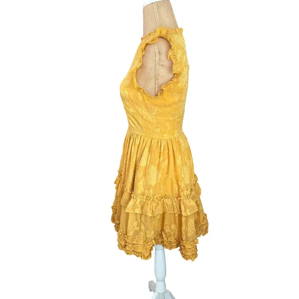 Lulus Women's‎ XS Yellow Floral Ruffle Sleeveless Mini Dress - Image 4