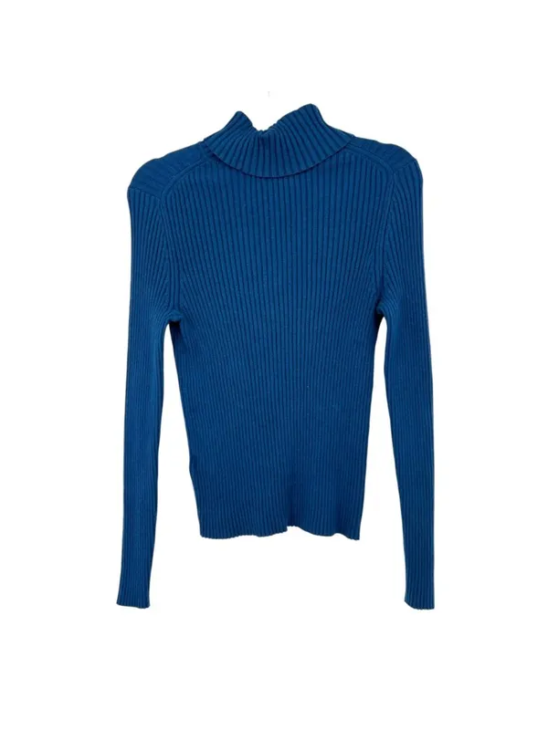 Banana Republic Blue Ribbed Fitted Turtleneck Sweater Size Medium 90s Minimalist - Image 6