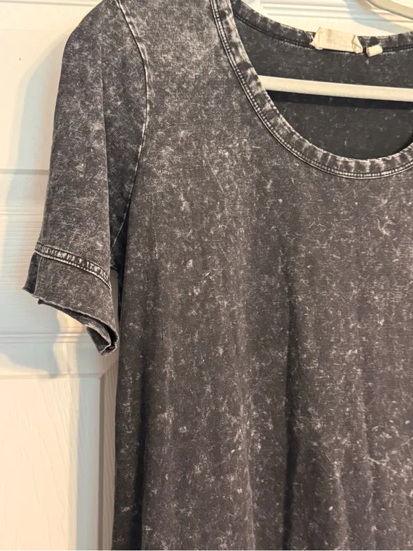 RD Style Drop Waist Black Acid Wash Short Sleeve Organic Cotton Midi Dress Med - Image 4