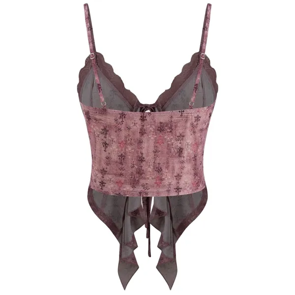 Cider Carmine Lace Ruffle Tie-Front Floral Cami Top – Size L (US 8) - Image 2