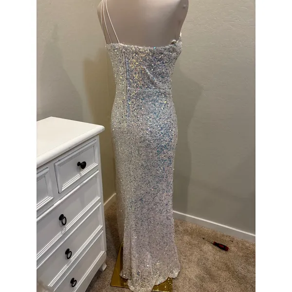 Windsor White Iridescent Sequin One Shoulder Maxi Dress‎ W2BRW070E Med - Image 7