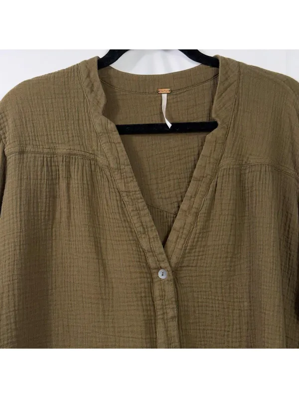 Women’s Free People Olive Gauze Tunic Top Size Small - Image 2