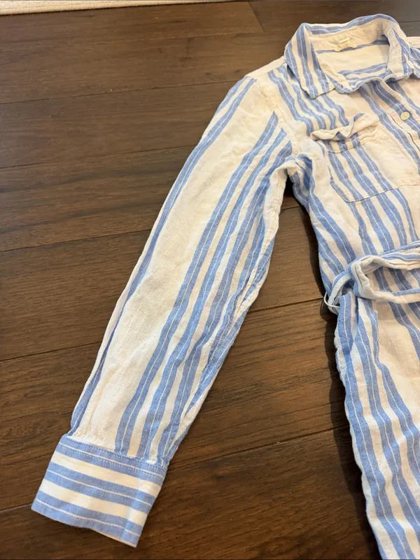Caslon Blue and Cream Striped Shirt Dress Size Large - C60-024 - Image 4