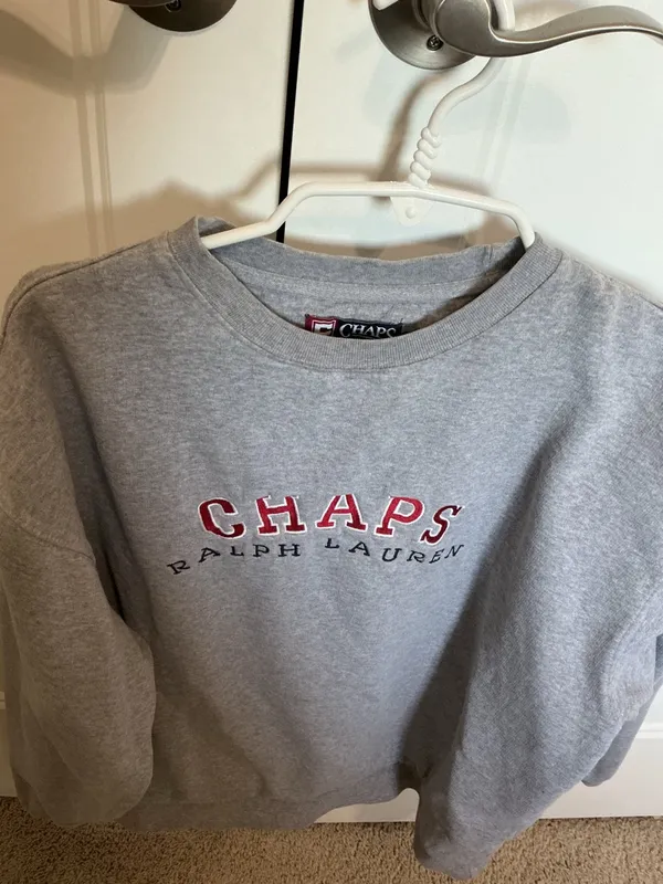Vintage Y2K Ralph Lauren Chaps Heather Gray Logo Crewneck Sweatshirt XL - Image 2
