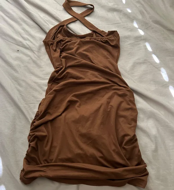 Brown Halter Mini Dress - Image 3