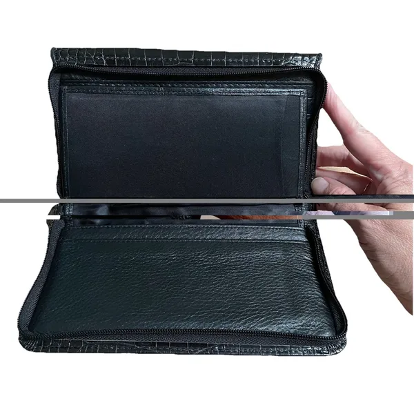 BRIGHTON Zip Around Glossy Black Croc‎ Leather Clutch Wallet - Image 10