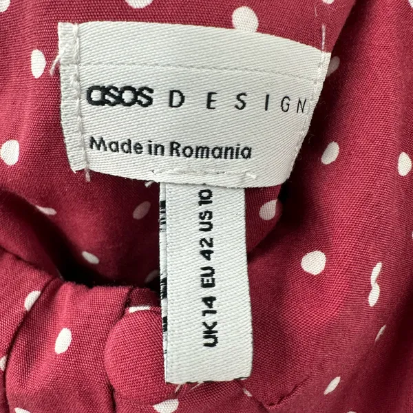 Asos Design‎ Red Burgundy Cotton White Polka Dot Babydoll Mini Dress Size 10 - Image 4