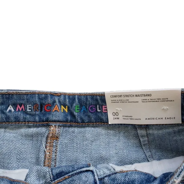 American Eagle Denim Mini Skirt Womens 00 Button Fly High Rise Jean Frayed Hem - Image 4
