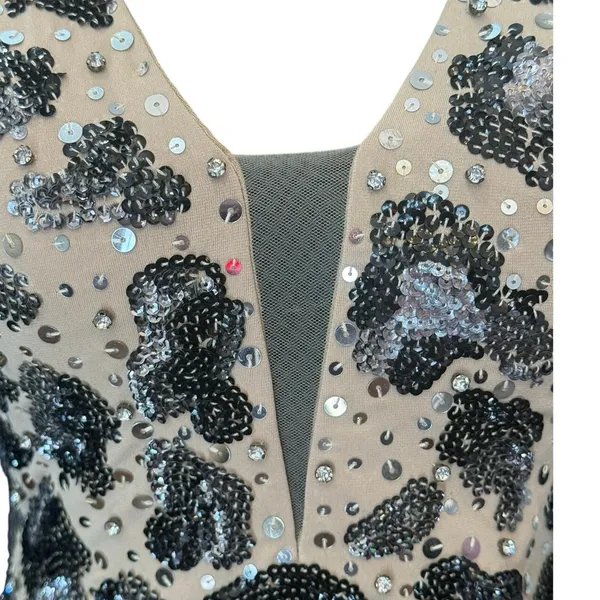 NWT Designer Jovani Sz.00 Mini Dress Sequin Leopard Print Nude Illusion Low Back - Image 5