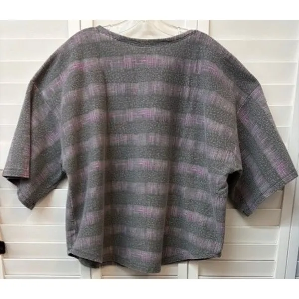 Vintage Powermax Grey Purple Striped Short Sleeve Sweatshirt Made in USA Large - Image 2