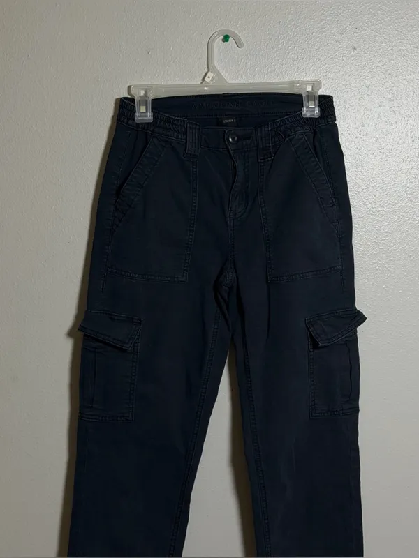 American Eagle Women Stretch Dark Navy Cargo Baggy Pants Utility Style‎ size 0 - Image 2