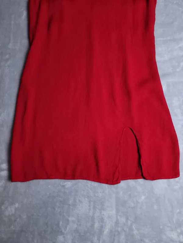 Reformation Marlowe Slip Dress Red V-Neck Spaghetti Strap Mini Slit Womens Sz S - Image 12