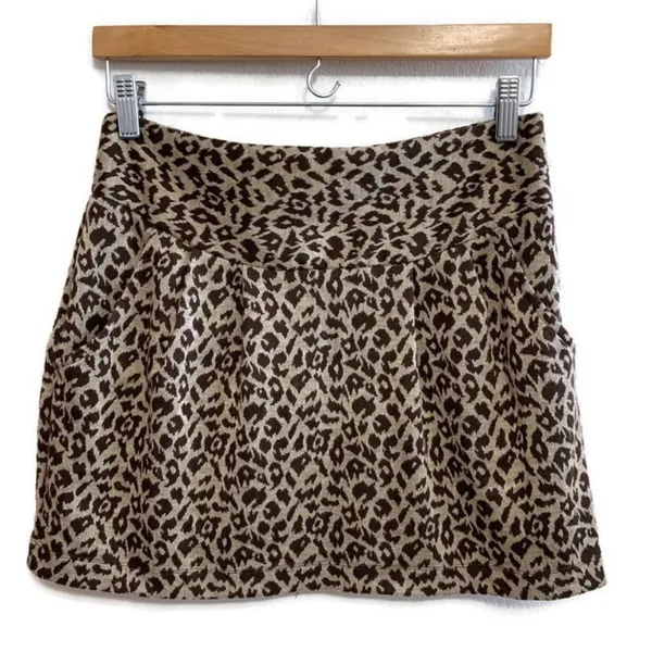 Grass Collection Leopard Jacquard Knit Mini Skirt Medium Pockets Stretch - Image 3