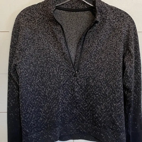 Lululemon‎ Rest Less Half Zip Pullover Herringbone Black White Women Size 8 - Image 8
