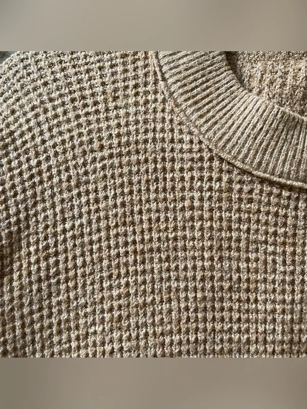 Aerie Oversized Waffle Crew Sweater, Tan/Camel, Size S, EUC - Image 4