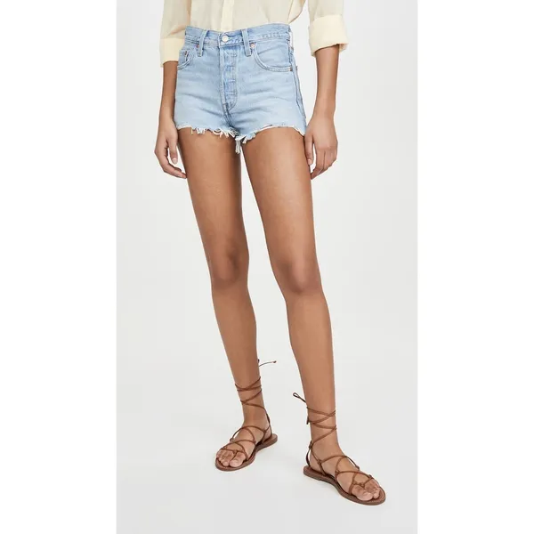 Levi's Denim Shorts Womens 28 Light Blue 501 Original‎ High Rise Cut Off Summer - Image 4