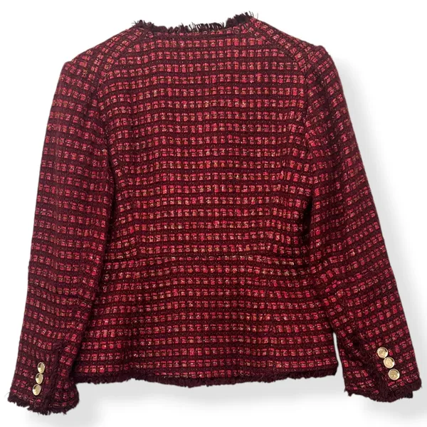 Tory Burch Tweed Boucle‎ Blazer Red Gold Metallic Designer Luxe Preppy Women 8 - Image 3