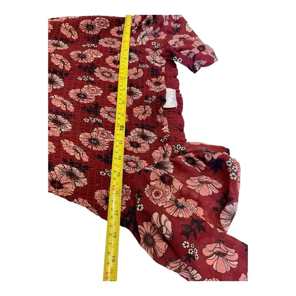 Teens Burgundy Floral Print Square Neck Long Sleeve‎ Tiered Ruffle Midi Dress 16 - Image 9