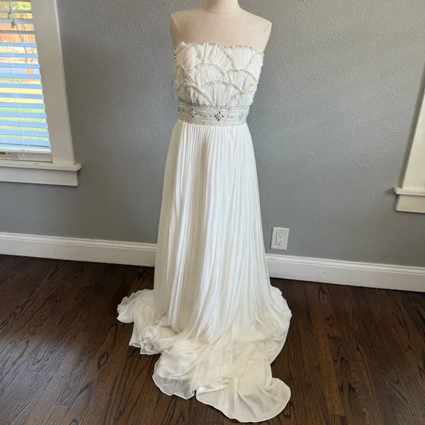 Jasmine Couture Strapless‎ Wedding Dress Pleated Skirt Size 8 Sequins Beaded - Image 5