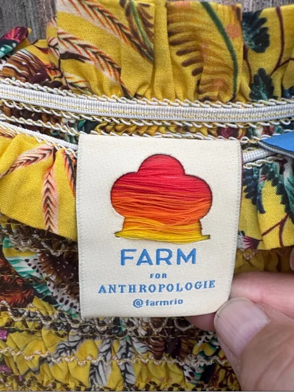 EUC Anthropologie FARM Rio Bria Smocked Yellow Floral Dress Size Small - Image 6