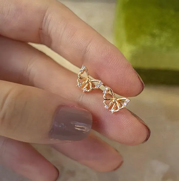 Small Tiny CZ Butterfly Stud for Women Gold - Image 2