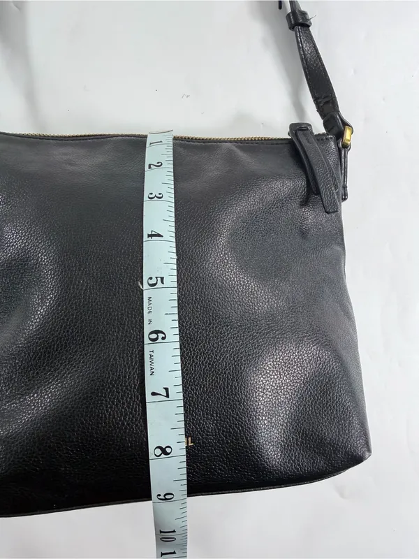 Fossil Black Pebbled Genuine Leather Crossbody Shoulder Bag Brass Hardware Purse - Image 6