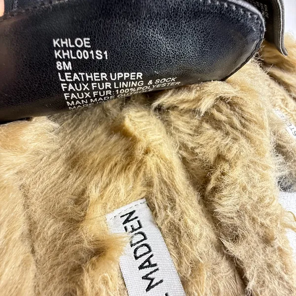 Steve Madden Black Leather Mules with Tan Fur Lining - Image 2