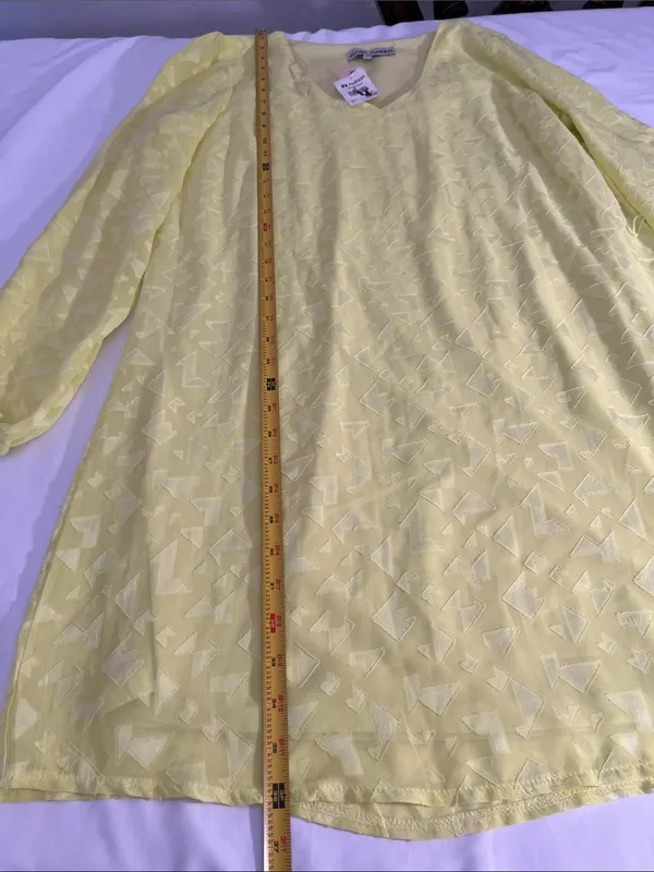 Ina Pale Yellow Geometric Sheer Tunic Size L - Image 2