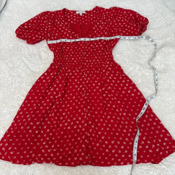 Madewell Womens Red Floral Mini Dress Cottage Prairie Boho XS Preppy Resort - Image 4