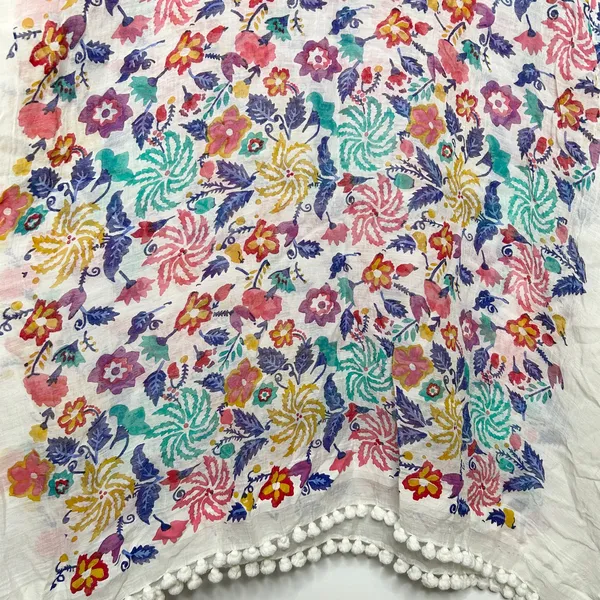 ROLLER RABBIT Swim Coverup Kaftan Womens Size XS Floral Pom Pom Boho Vacation - Image 9