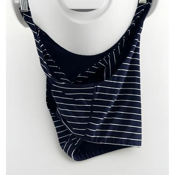 Athleta Blue & White Stripe High Neck Sports Bra Powervita Cutout Racerback XL - Image 4