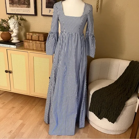STAUD Blue White Striped Plumeria Long Dress Cottage Cotton‎ Size 00 - Image 3