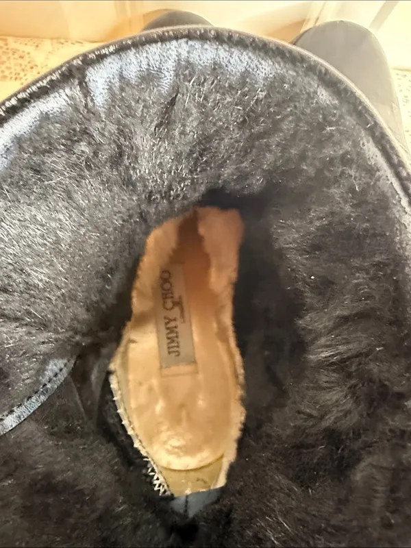 Jimmy Choo Black Leather Moto ankle fur Boots sz 6.5 (37) - Image 8