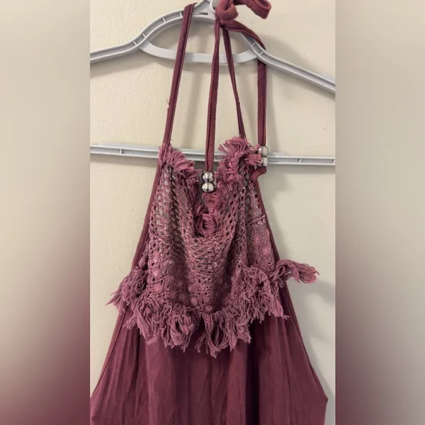 $89 NWOT POL Boho Chic Halter Hi/low Midi Dress – Deep Plum S - Image 4