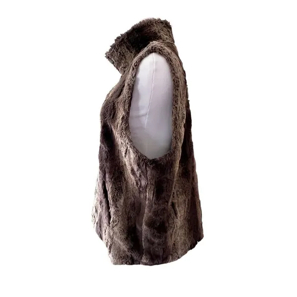 Betsey Johnson Brown Faux Fur Vest sz‎ Large Striped Retro Fully Lined - Image 2