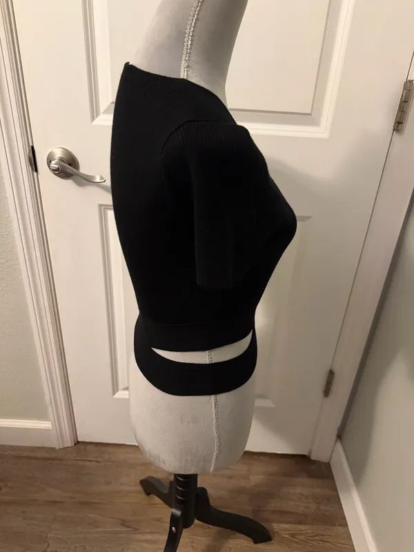 Zara Black Deep V Crop Top with Waist Cutouts, Sz M - Image 3